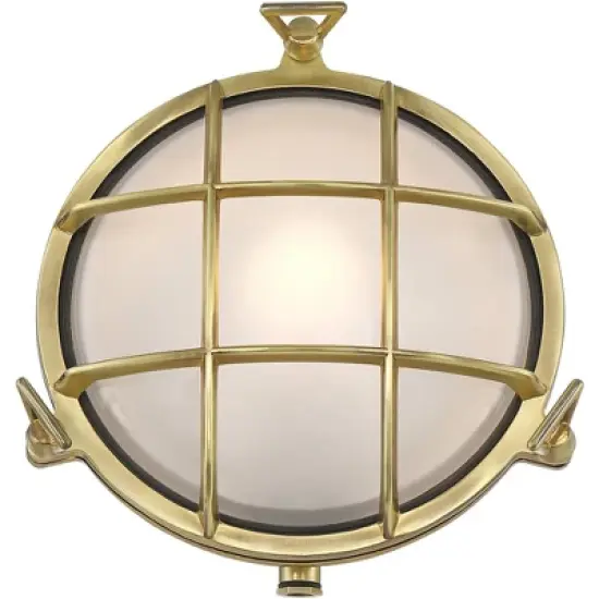 Possini Euro Design Anjali 10" High Industrial Outdoor Wall Light Fixture Mount Porch House Bulkhead Weatherproof Gold Brass Finish Glass Shade image {4}