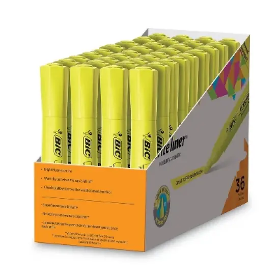 BIC Tank-Style Highlighter Chisel Tip Fluorescent Yellow 36/Pack BLMG36YEL image {3}
