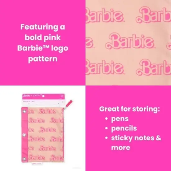 Yoobi Barbie Single Zip Binder Case Pink Barbie Logo Pattern, School Supplies image {3}