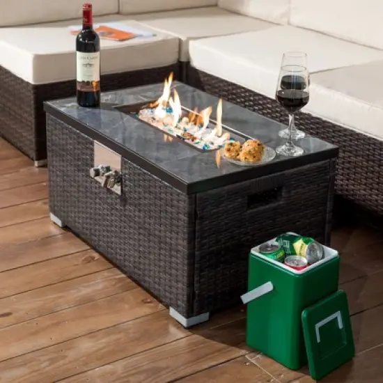 Christopher Knight Home Nydia 40,000 BTU Propane Steel and Rattan Fire Pit Table with Ceramic Tile Tabletop image {8}
