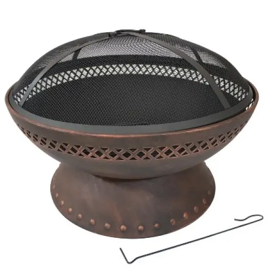 Sunnydaze Outdoor Camping or Backyard Steel Chalice Fire Pit with Spark Screen and Log Poker - 25" - Copper Finish image {3}