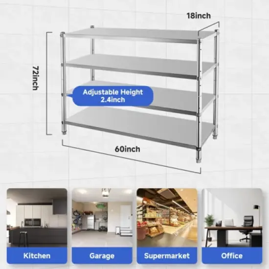 Stainless Steel Shelving Adjustable Shelf Storage Unit Stainless Steel Heavy Duty Shelving image {1}