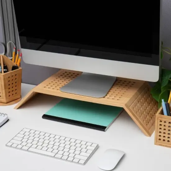 Mind Reader Lattice Collection Foldable Monitor Stand Brown: Desk Organizer & Office Organization Riser image {3}