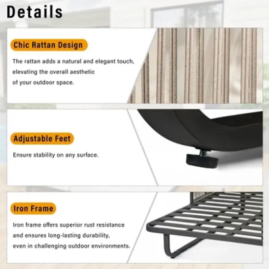 57" Outdoor Patio Rattan Daybed Sunbed with Retractable Canopy and Pillows image {4}