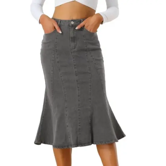 Allegra K Women's High Waist Jean Denim Fishtail Ruffle Skirt image {8}