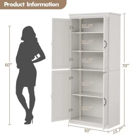 Garvee Pantry Cabinet, 70" Tall Kitchen Storage Cabinets with 4 Doors, Adjustable Shelves, Tall Cupboard for Bathroom, Dining Room image {7}