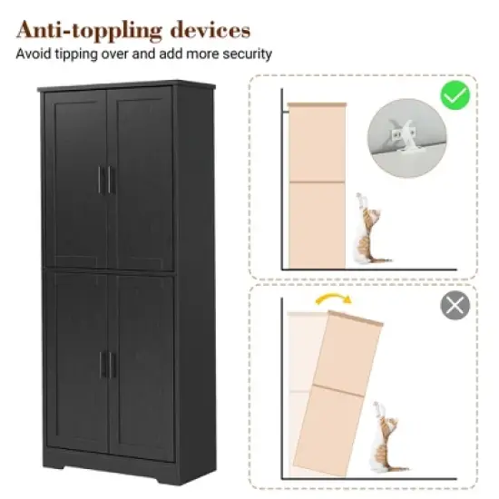 70"  Tall Kitchen Pantry Cabinet with 4 Doors and Adjustable Shelves, Freestanding Storage Cabinet for Bathroom, Dining Room, Living Room image {6}