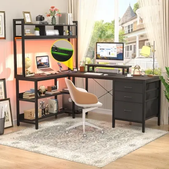 Aheaplus L Shaped Desk with Hutch, Gaming Desk with Led Lights image {8}