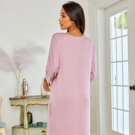 Women's Soft Knit Caftan Nightgown, Loungewear Oversized Pajamas Long Sleep Dress with Pockets image {3}