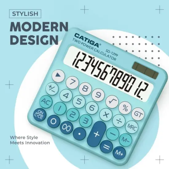 CATIGA Mechanical Switch Calculator with Solar and Battery Dual Power, 12-Digit Large LCD Display, SD-1299-AB-5PK image {6}