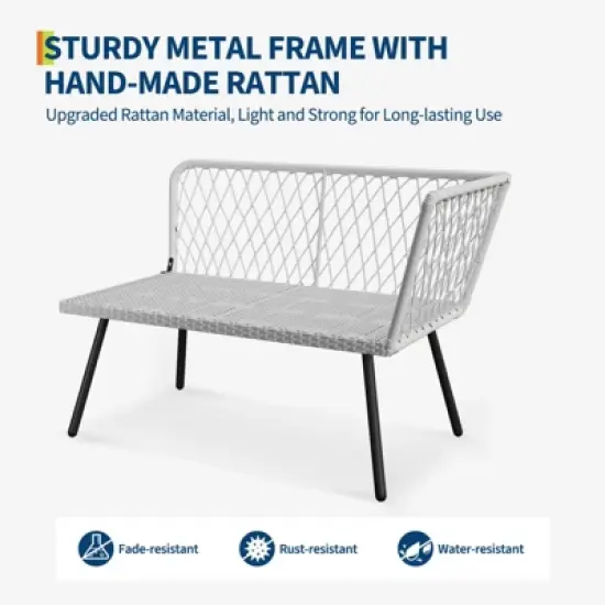 4 Piece Patio Sofa Set with Loveseat, Two Wicker Chairs and Glass Coffee Table, Outdoor Furniture Set for Balcony and Garden image {4}