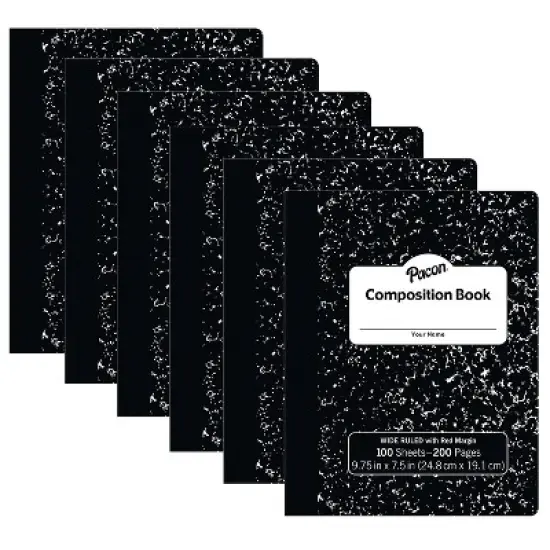 Pacon Composition Book, Black Marble, 3/8" Ruled w/Margin, 9-3/4" x 7-1/2", 100 Sheets Per Book, Pack of 6 image {2}