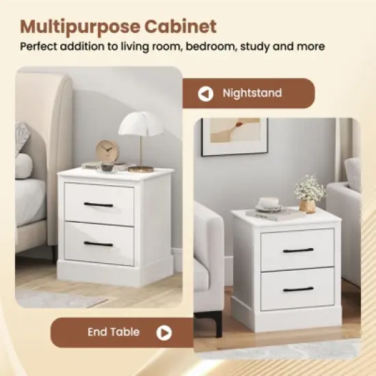 Tangkula Farmhouse Nightstand Set of 2 Wood Bedside Table with 2 Storage Drawers Compact Floor Night Stand End Table White Accent Sofa Side Table image {6}