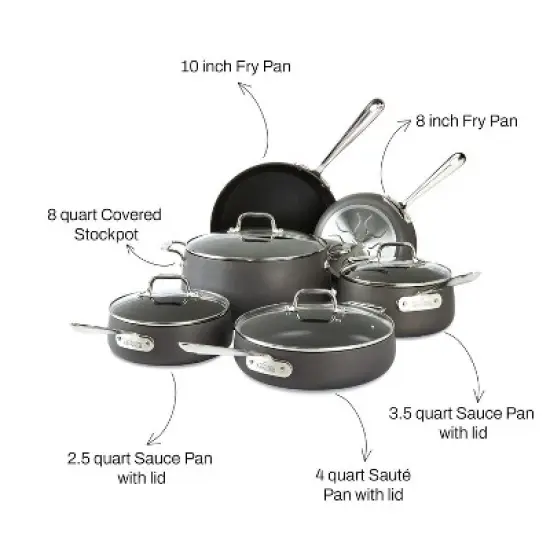 All-Clad 10 Piece Nonstick Cookware Set, Induction Compatible, HA1 Hard Anodized, Black image {8}
