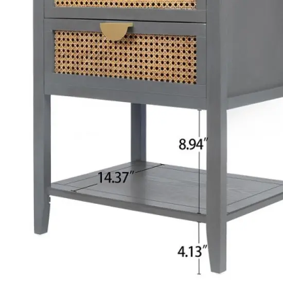 Night Stands Bedside Rattan End Tables with 2 Drawers Bottom Shelf Bedroom End Table Rattan Drawer End/Side Table for Guest Room Study Room image {3}