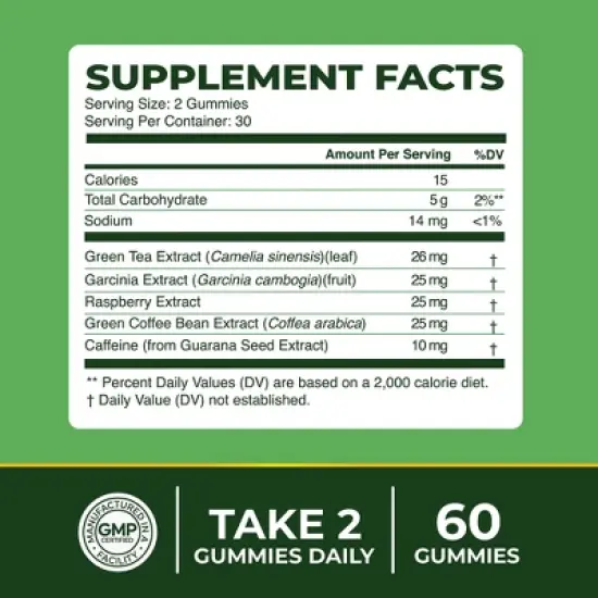 Green Tea Fat Burner Gummies, Sugar Free Energy & Metabolism Support, Nobi Nutrition, 60ct image {2}