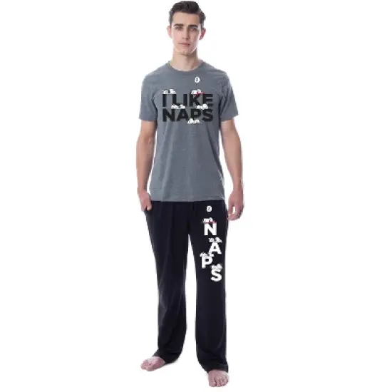 Peanuts Mens' Snoopy I Like Naps Character Sleep Pajama Set Shirt Pants Multicolored image {3}
