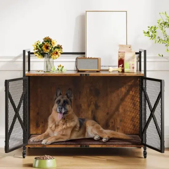 Dog Crate Furniture with Wheels, Chew-Resistant Dog Kennel Indoor, Decorative Dog Cage End Table, Heavy Duty Pet House for Small to Medium Dogs image {1}