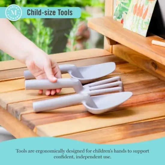 Martha Stewart Kids Outdoor Potting Bench: Acacia Wood Kids Gardening Set w/ Pots, Garden Tools, Bin & Open Shelves, Backyard Outdoor Activity Play image {6}