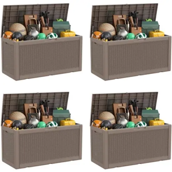 Sersper 100 Gallon Large Waterproof Resin Deck Box, Lockable, Light Gray - For Patio, Garden Tools & Pool Supplies (4 Pack) image {8}