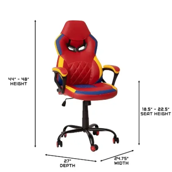 BlackArc High Back Gaming Chair with Red and Yellow Faux Leather Upholstery, Adjustable Swivel Seat and Padded Flip-Up Arms image {6}