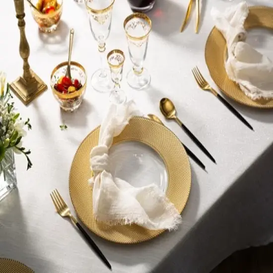 Classic Touch Set of 4 Glass Chargers With Gold Dotted Border - 13"D image {3}