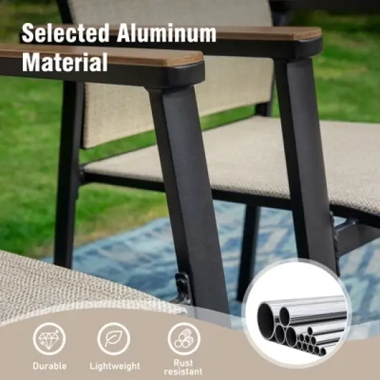 Captiva Designs 7pc Patio Dining Set with Geometric Pattern Rectangle Table & Sling Chairs with Wood-look Armrest image {14}