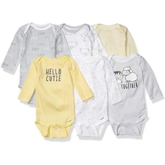 Gerber Baby Neutral Long Sleeve Onesies Bodysuits, 6-pack image {7}