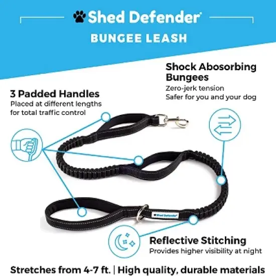 Shed Defender Shock Absorbing Bungee Leash - Three Padded Traffic Handles, Stretches from 4-7 ft. image {1}
