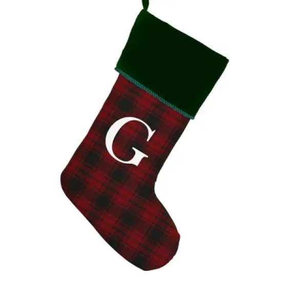 Personalization Mall Christmas Plaid Initial Christmas Stocking, Green Cuff image {8}