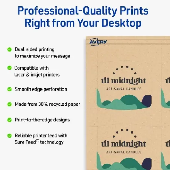 Avery Arched Business Cards, 2" x 2-2/10", Kraft Brown, 300 Total image {1}