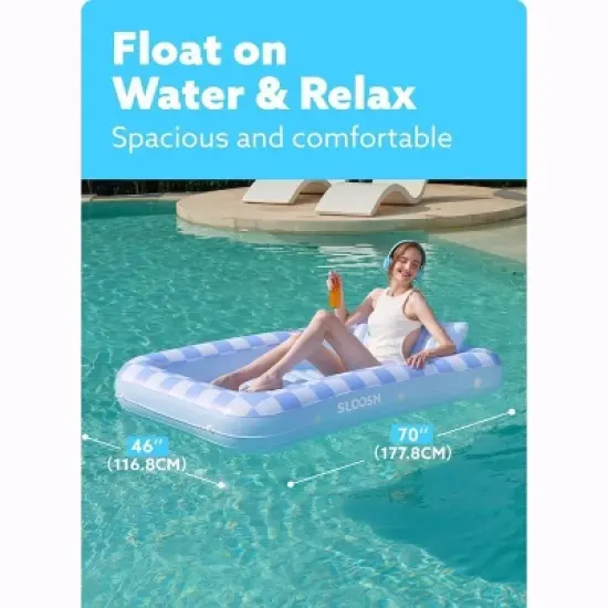 Sloosh Pool Floats Adult Pool Tanning Bed with Pillow, Suntan Pools Float Raft Tanning Pool for Adult Pool Lounger image {2}