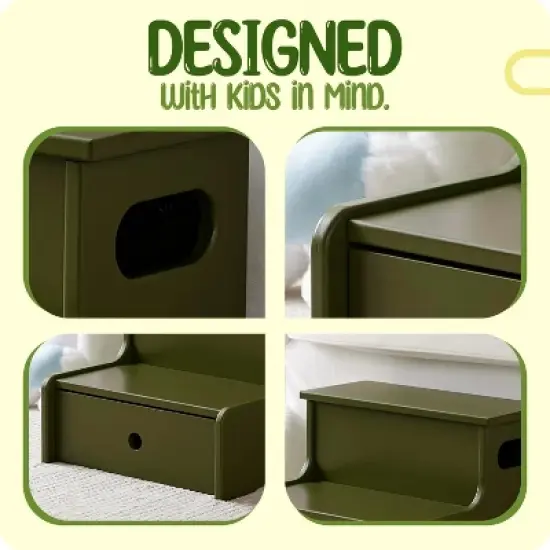 Kings Brand Furniture Wooden Toddler Step Stool for Kids with Storage for Bedroom, Bathroom, Kitchen image {5}
