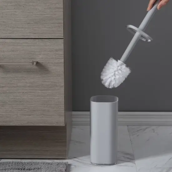 Acrylic Square with Rounded Edges Toilet Brush Holder with Lid Gray - Bath Bliss image {2}