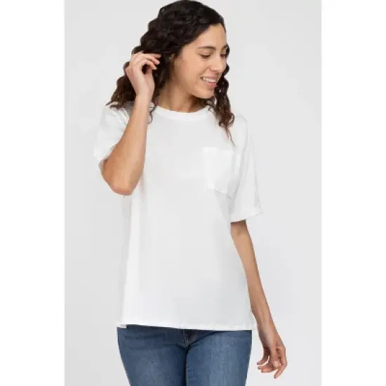 PinkBlush White Oversized Pocket Front Short Sleeve Maternity Top image {3}
