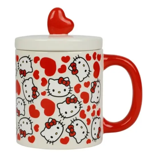Hello Kitty Valentine's Day 16 Oz White Ceramic Lidded Mug image {1}