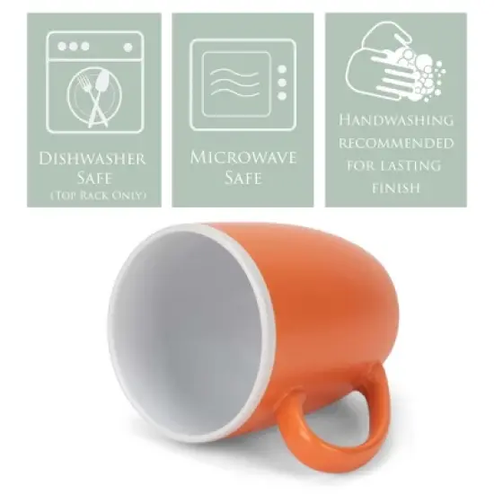 Elanze Designs Solid Color Orange White Interior 16 ounce Matte Ceramic Mugs Matching Set of 4 image {2}