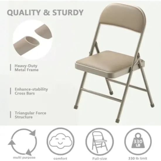 SUGIFT 4-Pack Heavy Duty Metal Folding Chairs with Padded Seat & Back, Portable for Indoor/Outdoor Events, Office, Wedding, Party, Beige, 330 lbs image {1}