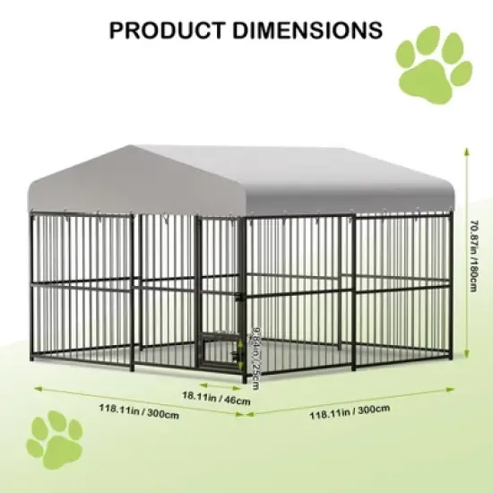 8X4FT/10X10FT/4X4FT Large Outdoor Dog Kennel, Heavy Duty Metal Dog Cage with Roof, Lock and Rotating Feeder, for All Dog Breeds image {2}