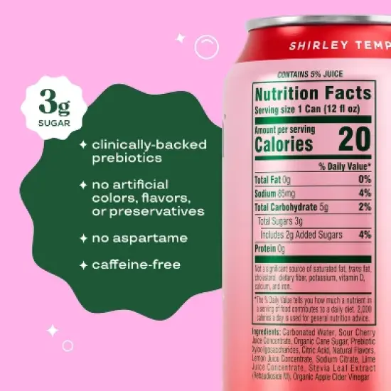 BLOOM NUTRITION Bloom Pop Prebiotic Soda Shirley Temple - 12 fl oz Can image {2}