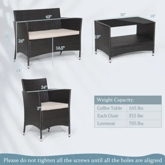 Costway 8PCS Patio Rattan Furniture Set Armrest Cushion Sofa Coffee Table with Shelf Garden image {2}