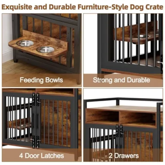 Indoor Dog Crate Furniture with Storage Shelf & Anti-Chew Design - Kennel for Small to Large Dogs image {5}