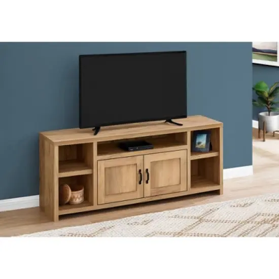 Modern Farmhouse Wood Look 2 Door 5 Shelf TV Stand for TVs up to 60" Gold/Pine - EveryRoom image {1}