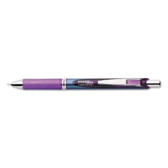 Pentel EnerGel RTX Retractable Liquid Gel Pen .5mm Silver/Violet Barrel Violet Ink BLN75V image {1}