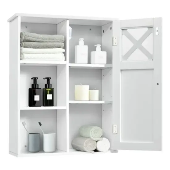 Costway Wall-Mounted Cabinet Bathroom Storage 2-Tier Shelf Multipurpose Organizer White image {5}