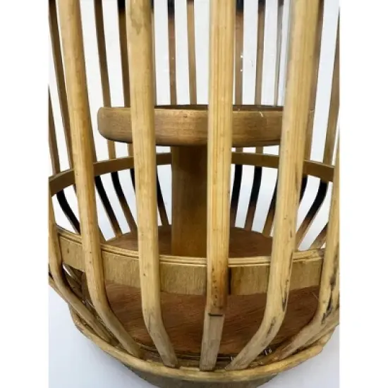 Essential Decor & Beyond 11.8" Natural Bamboo Glass Candle Holder Tabletop Lantern With Metal Handle image {5}