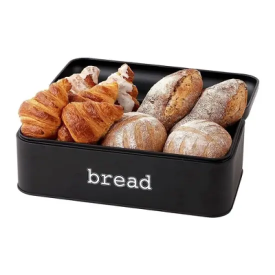 Juvale Stainless Steel Bread Box for Kitchen Countertop, Large Black Bin for 2 Loaves, English Muffins, 16.75x9x6.5 In image {4}