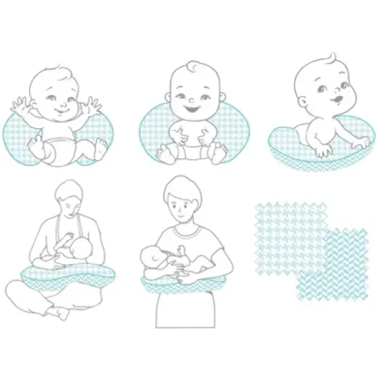 Bacati - 3 pc Houndstooth/Herringbone Aqua Muslin Hugster Feeding & Infant Support Nursing Pillow with 2 removable zippered covers  image {5}