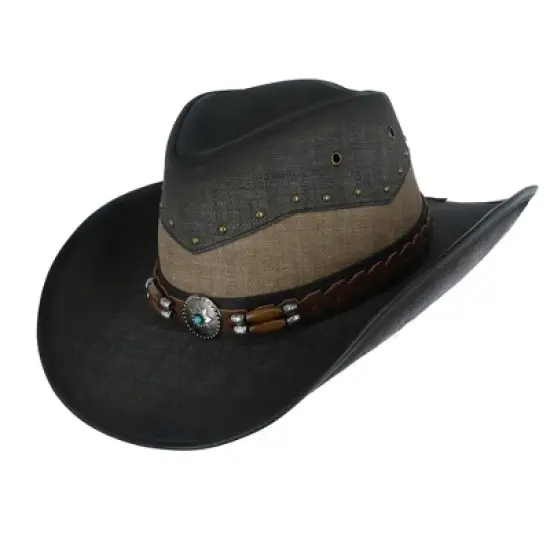 Kenny K Men's Vegan Leather Western Hat with Beaded Hatband image {3}
