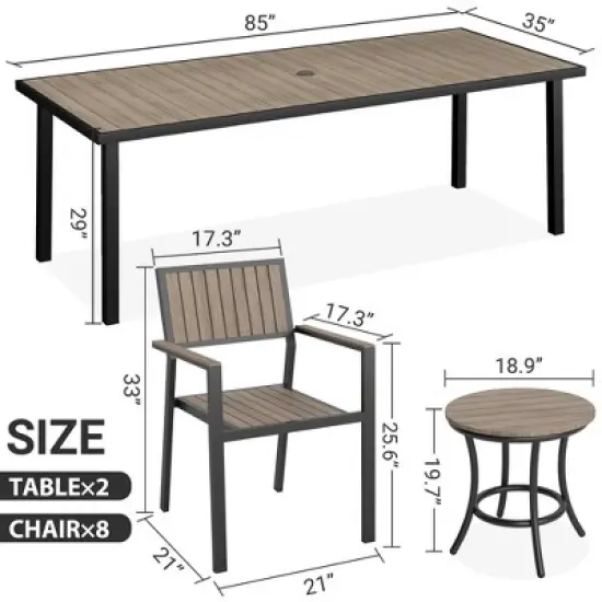 Pamapic 10-Piece Aluminum Outdoor Patio Dining Set with Rectangle Table, Small Side Table and 8-Stackable Chairs image {6}